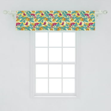 Ambesonne Colorful Window Valance, Summer Season Abstract Leaf and Butterflies with Flowering Branches Lively Nature, Curtain Valance for Kitchen Bedroom Decor with Rod Pocket, 54" X 12", Multicolor