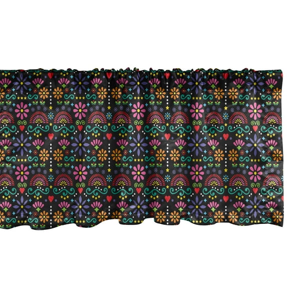 Ambesonne Colorful Window Valance, Traditional Flower Pattern in Vibrant Colors Stars and Dashed Lines Arrangement, Curtain Valance for Kitchen Bedroom Decor with Rod Pocket, 54" X 12", Multicolor