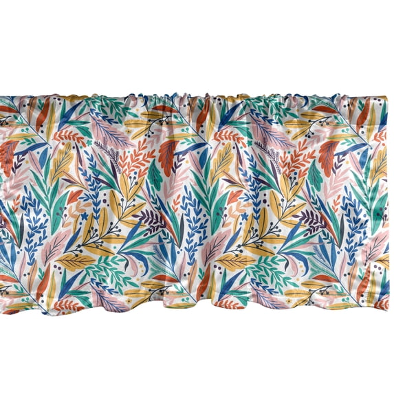 Ambesonne Colorful Window Valance, Tropical Doodle Leaves, 54" X 12", Multicolor