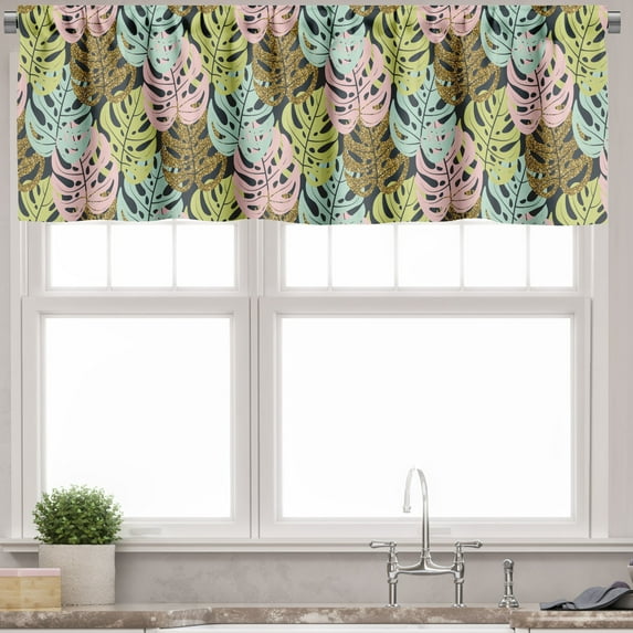 Ambesonne Colorful Window Valance, Tropical Leaves Pattern, 54" X 18", Charcoal Grey and Multicolor