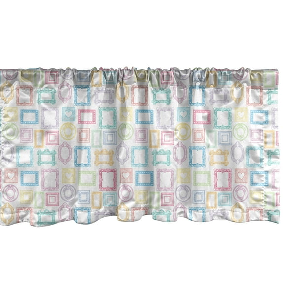 Ambesonne Colorful Window Valance, Various Picture Frames in Different Color in Hand Drawn Style, Curtain Valance for Kitchen Bedroom Decor with Rod Pocket, 54" X 18", Baby Blue Pastel Brown White