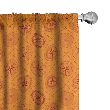 Ambesonne Compass 4-Panel Curtains, Windrose in Rhombuses, 56"x95", Orange and Vermilion