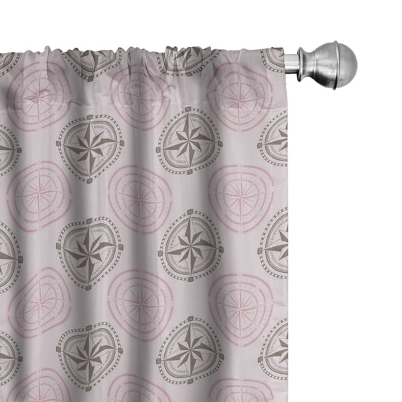 Ambesonne Compass Window Curtains, Windroses Pattern, Each 28" W x 63" L, Pale Mauve Pale Pink