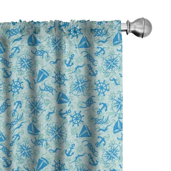 Ambesonne Compass Curtains, Nautical Seagull Knot, Pair of 28"x84", Mint Green Blue