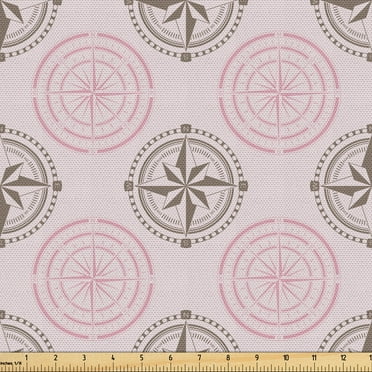 Ambesonne Compass Fabric by the Yard Upholstery, Windroses Pattern, 1 Yard, Pale Mauve Pale Pink