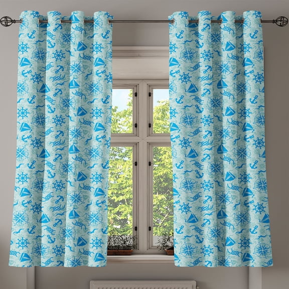 Ambesonne Compass Grommet Curtain, Nautical Seagull Knot, 50" x 63", Mint Green Blue