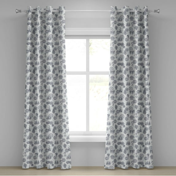 Ambesonne Compass Grommet Curtain, Sailing Boat Pattern, 50" x 72", Black Bluegrey White