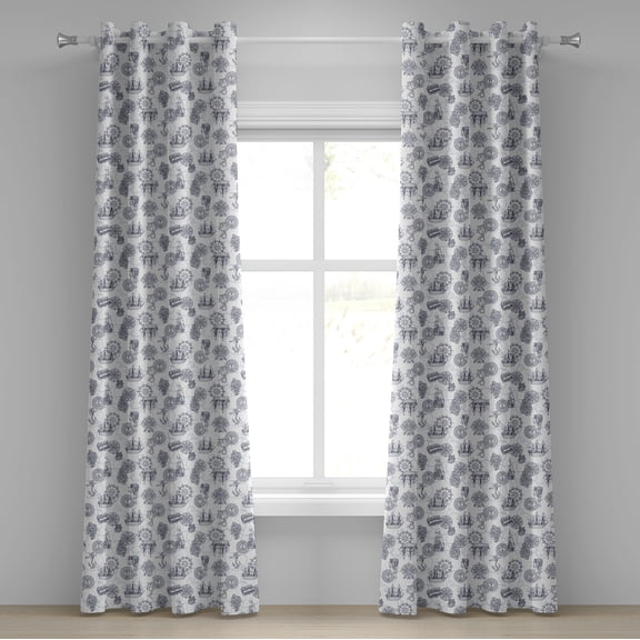 Ambesonne Compass Grommet Curtain, Sailing Boat Pattern, 50" x 96", Black Bluegrey White
