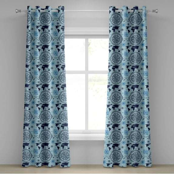 Ambesonne Compass Grommet Curtain, World Map Arrow Pattern, 50" x 72", Pale Blue Indigo