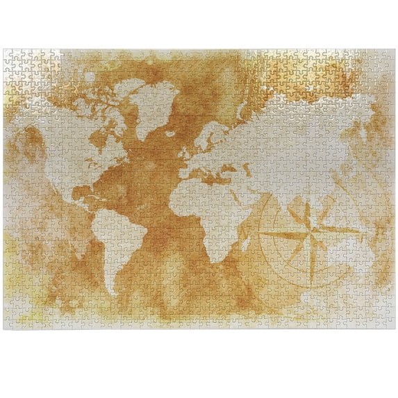 Ambesonne Compass Jigsaw Puzzle, Old Fashioned World Map, Heirloom-Quality Fun Activity for Family Durable Cardboard, 1000 pcs, Cream Tan