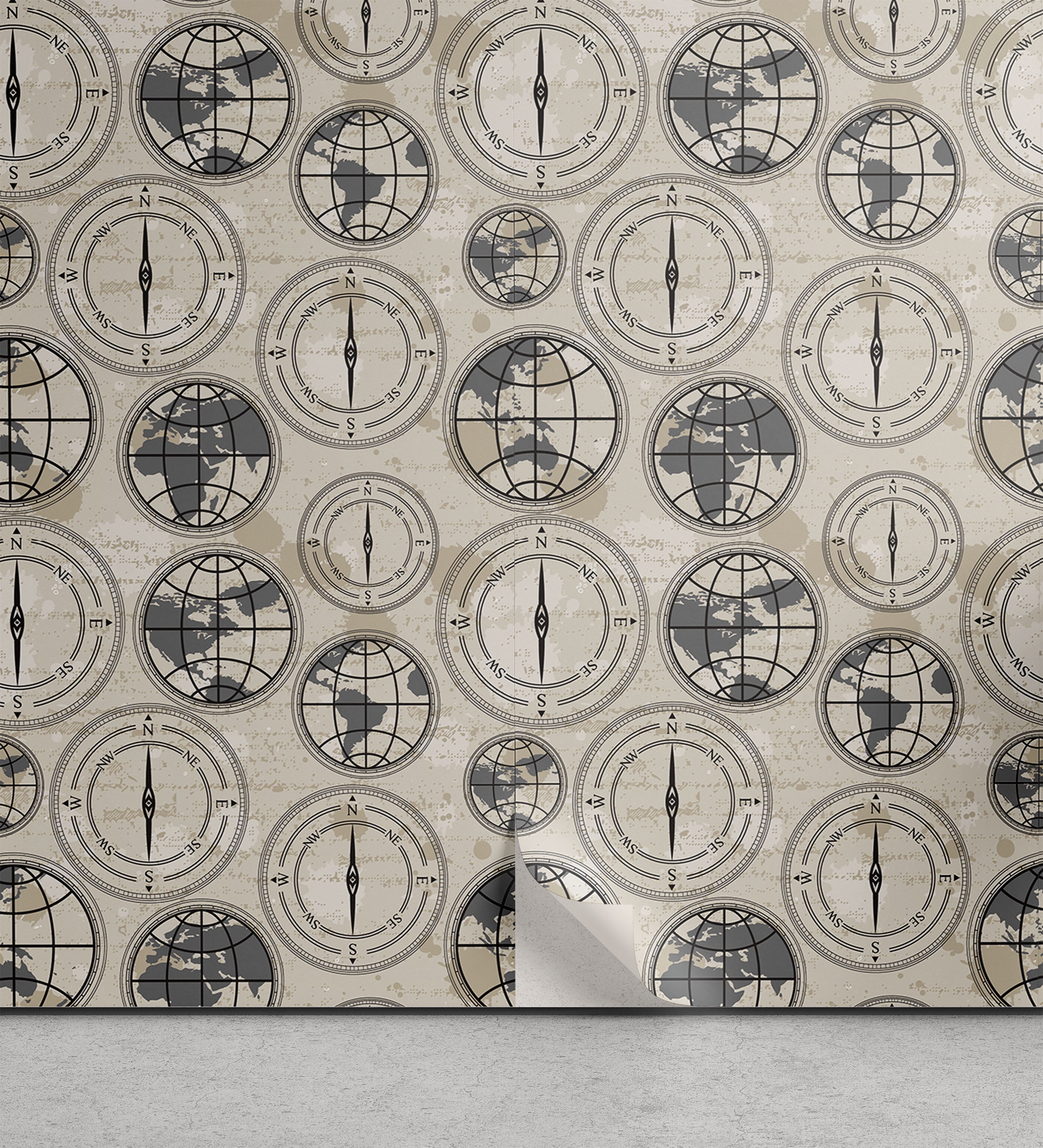 Ambesonne Compass Peel & Stick Wallpaper for Home, Continents Pattern ...
