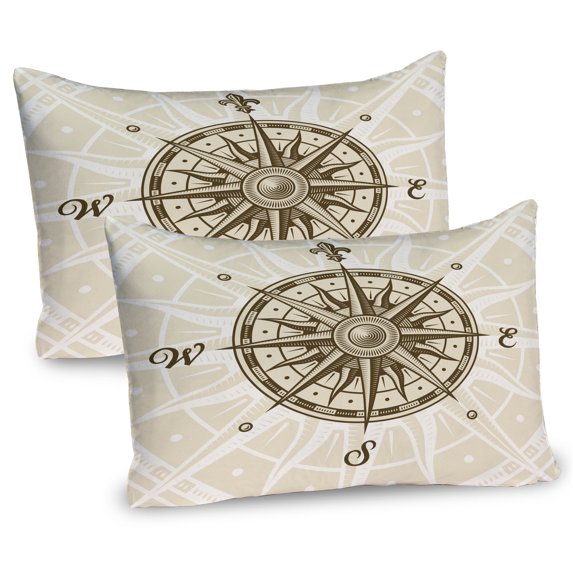 Ambesonne Compass Pillow Sham 2 Pack, Sun Motifs Sepia, 26"x20", Olive Green Beige