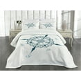 thumbnail image 1 of Ambesonne Compass Quilted Bedspread Set 3 Pcs, Floral Design Drawing, Queen Size, Cream Dark Green, 1 of 5