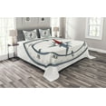 thumbnail image 1 of Ambesonne Compass Quilted Bedspread Set 3 Pcs, Minimalist Design, King Size, Slate Blue Red, 1 of 3