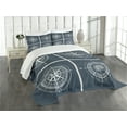 thumbnail image 1 of Ambesonne Compass Quilted Bedspread Set 3 Pcs, White Compass Design, King Size, Navy Blue and White, 1 of 2
