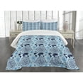 thumbnail image 1 of Ambesonne Compass Quilted Bedspread Set 3 Pcs, World Map Arrow Pattern, Queen Size, Pale Blue Indigo, 1 of 3