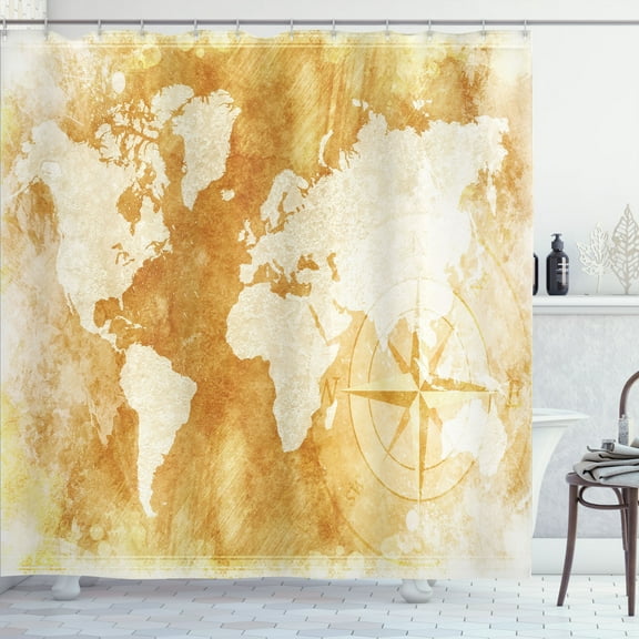 Ambesonne Compass Shower Curtain, Old Fashioned World Map, 69"Wx84"L, Cream Tan