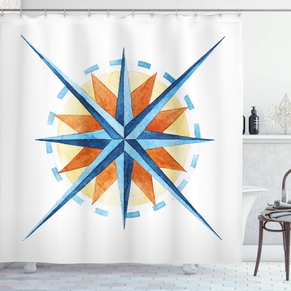 Ambesonne Compass Shower Curtain, Watercolor Directions, 69"Wx84"L, Burnt Sienna Blue