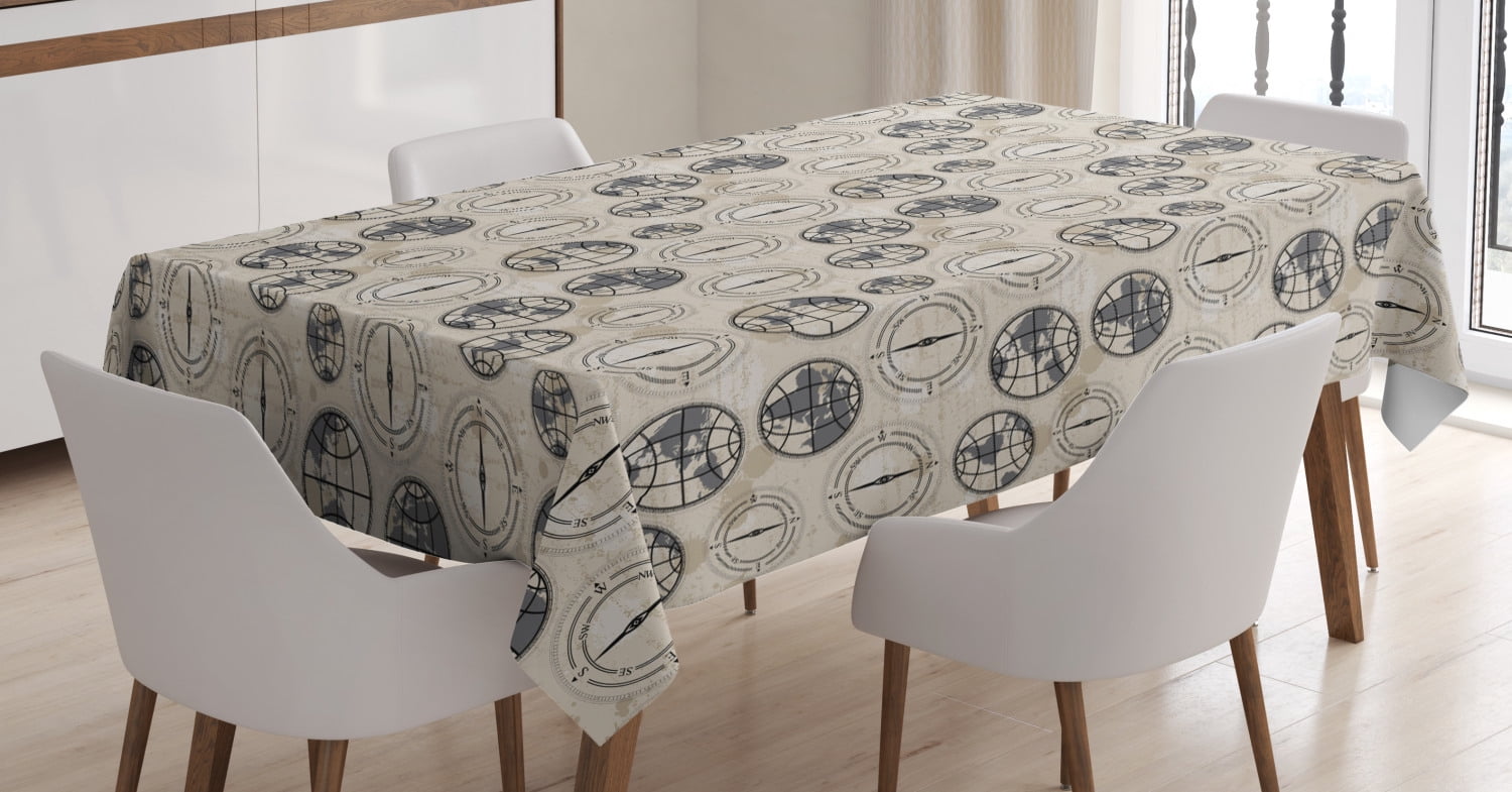 Ambesonne Compass Tablecloth Rectangular Table Cover, Continents ...