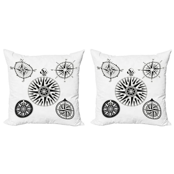 Ambesonne Compass Throw Pillow Cover 2 Pack, 5 Windroses Angles, 20", Black and White