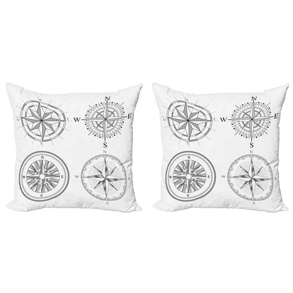 Ambesonne Compass Throw Pillow Cover 2 Pack, Seafaring Monochrome, 20", Black and White