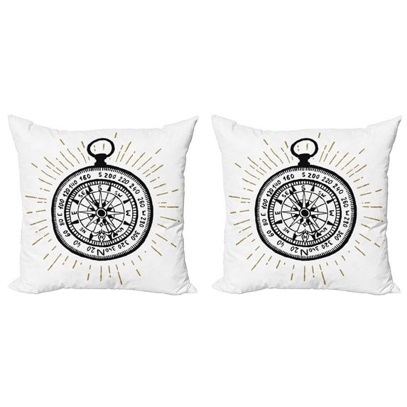Ambesonne Compass Throw Pillow Cover 2 Pack, Vintage Sea Navigation, 20", Black White