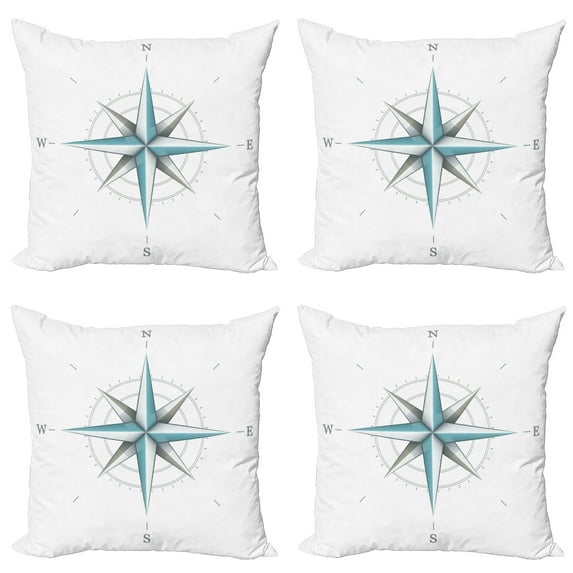 Ambesonne Compass Throw Pillow Cover 4 Pack, Antique Wind Rose, 24", Teal and Dimgray