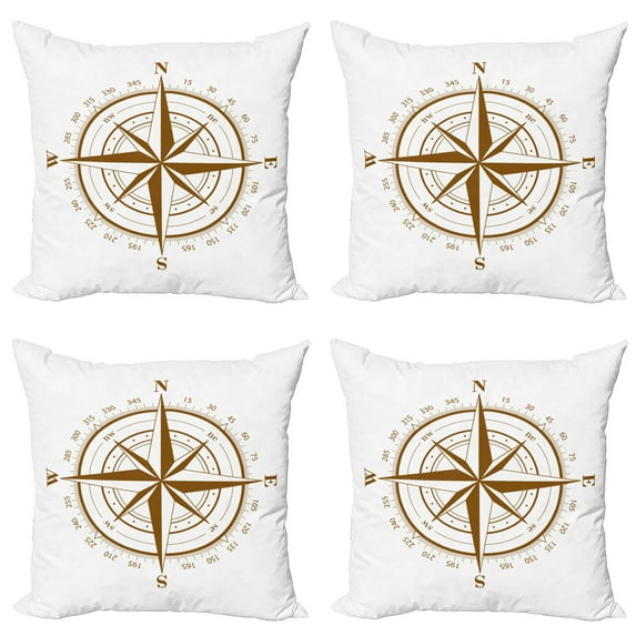 Ambesonne Compass Throw Pillow Cover 4 Pack, Brown Detailed, 16", Brown