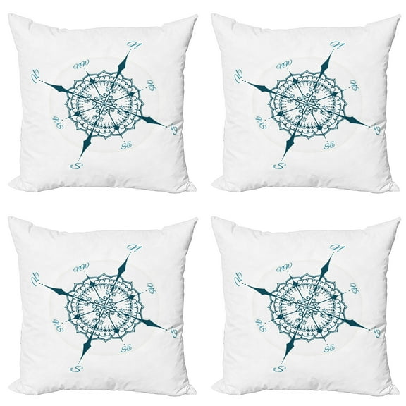 Ambesonne Compass Throw Pillow Cover 4 Pack, Floral Design Drawing, 24", Cream Dark Green