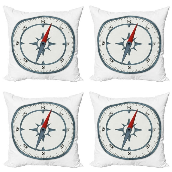 Ambesonne Compass Throw Pillow Cover 4 Pack, Minimalist Design, 16", Slate Blue Red