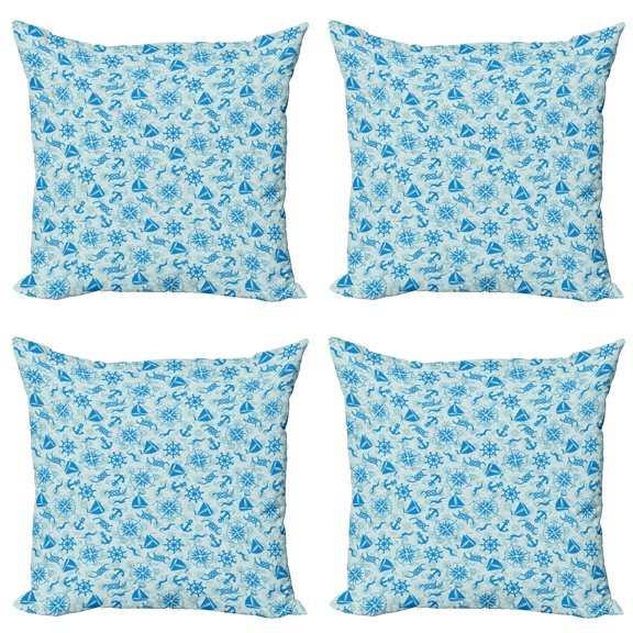 Ambesonne Compass Throw Pillow Cover 4 Pack, Nautical Seagull Knot, 18", Mint Green Blue