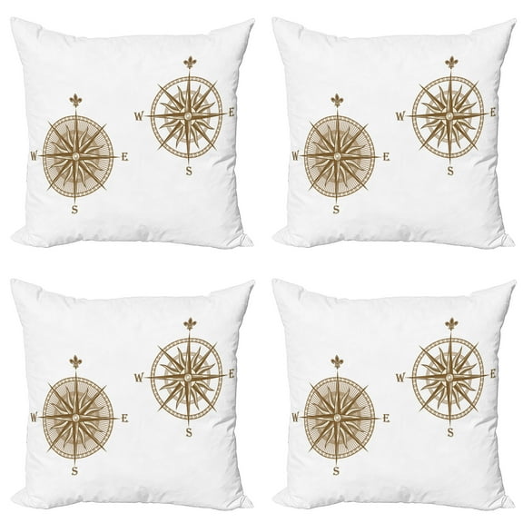 Ambesonne Compass Throw Pillow Cover 4 Pack, Sailing Marine, 20", Pale Brown