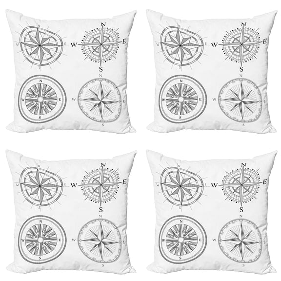 Ambesonne Compass Throw Pillow Cover 4 Pack, Seafaring Monochrome, 18", Black and White