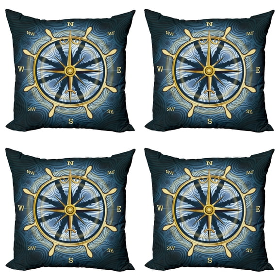 Ambesonne Compass Throw Pillow Cover 4 Pack, Yellow Navigation, 24", Yellow Navy Blue