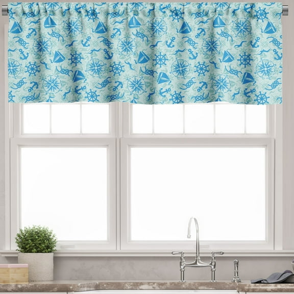 Ambesonne Compass Valance Pack of 2, Nautical Seagull Knot, 54"X12", Mint Green Blue
