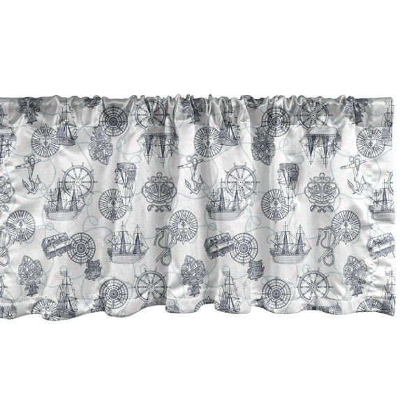 Ambesonne Compass Window Valance, Sailing Boat Pattern, 42" x 12", Black Bluegrey White