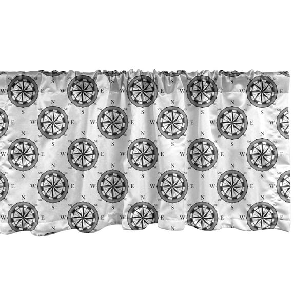 Ambesonne Compass Window Valance, Vintage Exploration, 42" x 12", Black White