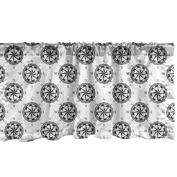 Ambesonne Compass Window Valance, Vintage Exploration, 42" x 12", Black White
