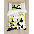 thumbnail image 1 of Ambesonne Coneflower Duvet Cover Sets, Blossoms and Insects, 2-Twin, Dark Grey and Yellow Green, 1 of 3