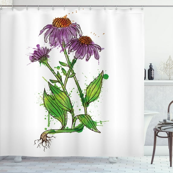 Ambesonne Coneflower Shower Curtain, Paint Blots Floral Art, 69"Wx84"L, Purple Green White