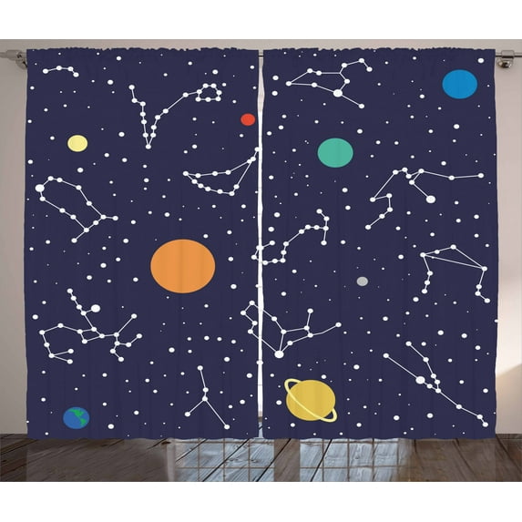 Ambesonne Constellation Curtains 2 Panel Set, Zodiac Planets, 108" x 108", Multicolor