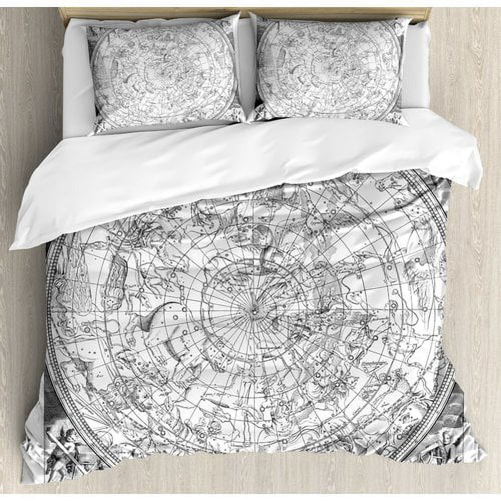 King Size Black and White Constellation Microfiber Duvet Cover Set