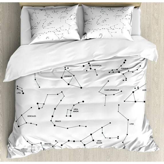 Ambesonne Constellation Duvet Cover Sets, Stars Scientific, 2-King, Charcoal Grey White