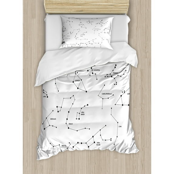 Ambesonne Constellation Duvet Cover Sets, Stars Scientific, 2-Twin, Charcoal Grey White