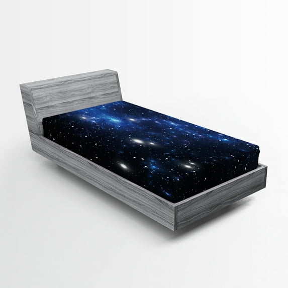 Ambesonne Constellation Fitted Sheet 2 Pcs Set, Space Star Nebula, Twin, Blue Black White