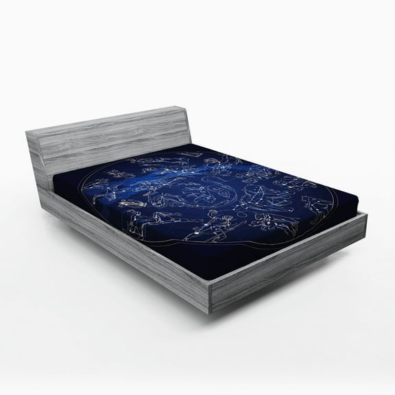 Ambesonne Constellation Fitted Sheet, Antique Sky Map, Full Size, Blue Dark Blue Beige