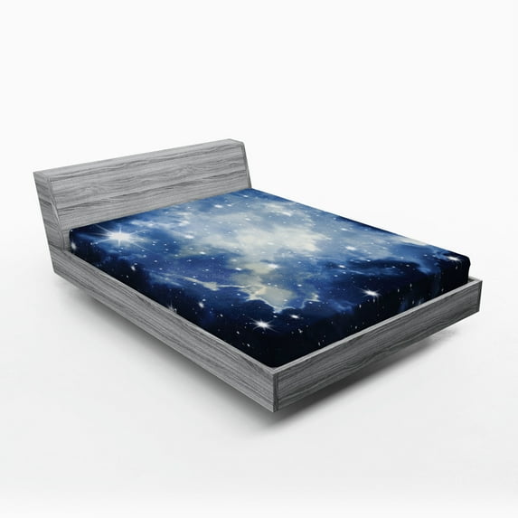 Ambesonne Constellation Fitted Sheet, Blue Galaxies, Full Size, Pale Blue Dark Blue