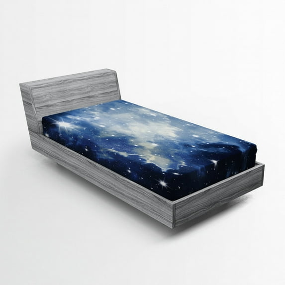 Ambesonne Constellation Fitted Sheet, Blue Galaxies, Twin XL Size, Pale Blue Dark Blue