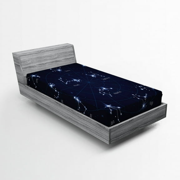 Ambesonne Constellation Fitted Sheet, Horoscope Chart, Twin XL Size, Dark Blue White