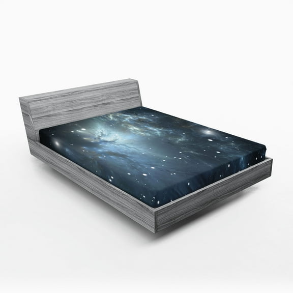 Ambesonne Constellation Fitted Sheet, Infinite Space, Queen Size, Pale Blue Black White